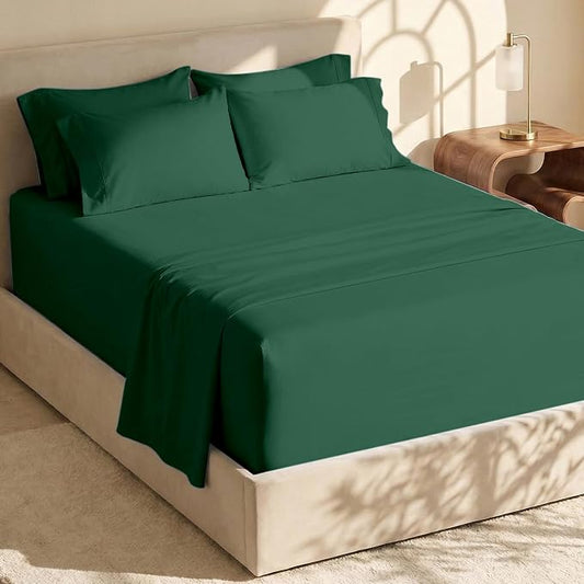 Hearth & Harbor Bed Sheets, Luxury Soft 6 Piece Bed Sheet Set Extra Deep Pocket Fitted Sheets Fits Mattress up to 21", Double Brushed Bedding Sheets & Pillowcases, Split King, Dark Green