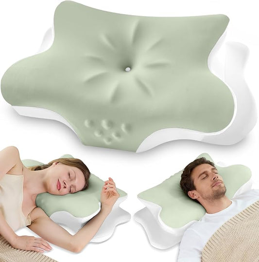 Cervical Neck Pillow for Pain Relief – Ergonomic Memory Foam Pillow for Side Sleeper Contour Orthopedic Bed Pillow for Neck Support with Cooling Cover – Ideal Christmas Birthday Gift - Olive Green