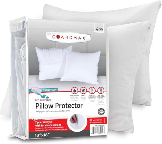Guardmax Jersey Knitted Throw Pillow Protector with Zipper - 4 Pack -100% Waterproof, Bed Bug Proof, Dust Mite Proof, & Hypoallergenic Pillow Covers - Premium Zippered Pillow Cases. (18 X 18)