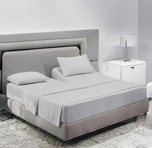 Sanders Collection Inc SCI Top Split Flex Sheet Set for Adjustable Bed 32" Split Head Queen Size 800 Thread Count 100% Egyptian Cotton 4 Piece Set fits up to 16 Inch Deep Pocket (Silver)