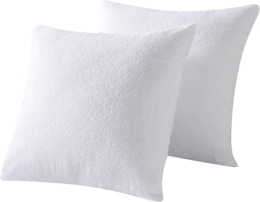 Kingnex Waterproof Feather Proof Pillow Protectors with Zipper 16x16 Pack of 2 Soft Bamboo Viscose Terry Zippered Square Throw Pillow Covers
