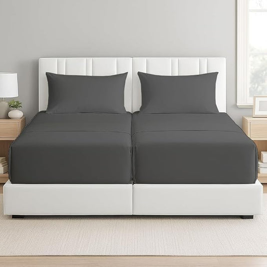Split Cal King Sheets- Split California King Sheets Sets for Adjustable Bed- 5 Pcs Set- Split Cal King Sheets for Sleep Number Bed- 16 Inch Deep Pocket Adjustable Bed Sheets (Dark Grey Solid)