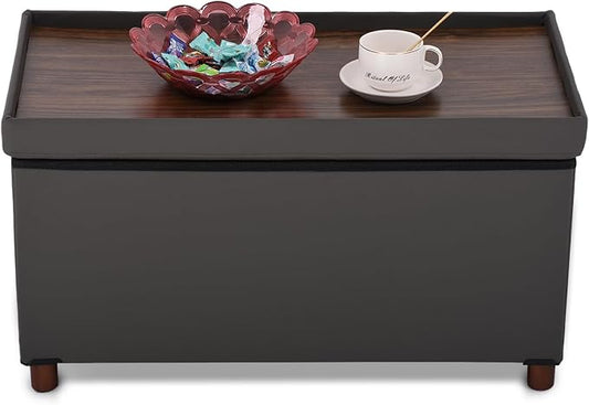 Dorriss Ottoman Storage Bench for Living Room with Tray, Bedroom Foot Stool, Coffee Table Lid, End of Bed Faxu Leather 30" Inch (L-Grey)