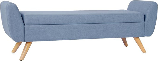 HomePop Modern Storage Bench with Wood Legs |Homepop Home Décor|Bench with Storage for Living Room & Bedroom - French Blue Woven