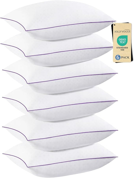 JOLLYVOGUE Pillows Standard Size Set of 6, Washable Supportive 6 Pack Bed Pillows with Super Soft Down Alternative Fill, Luxury Fluffy Hotel Quality for Side, Back and Stomach Sleepers