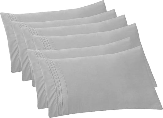 Elegant Comfort 6-PACK Solid Pillowcases 1500 Premium Hotel Quality Microfiber - Smooth Weave, Wrinkle and Stain Resistant, Easy Slip-On, 6-Piece Set, King Pillowcase, Silver