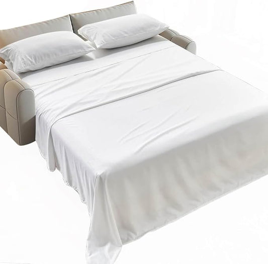 Kingnex Striped 54x72 Full Size Sleeper Sofa Bed Sheets Set Soft 1800 Microfiber 4 Pcs Include 1 Fitted Sheet 1 Flat Sheet 2 Pillowcases White