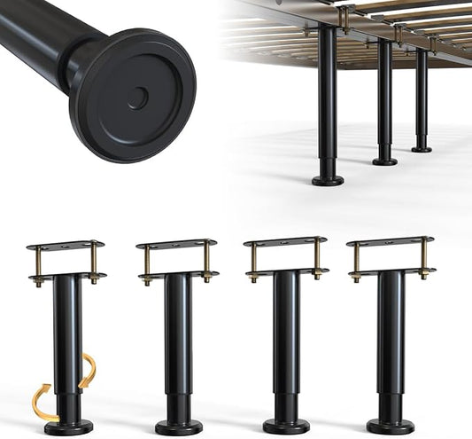 4Pcs Bed Frame Support Leg, Adjustable Height 5.8"-9", Extra Sturdy Steel Bed Frame Support Legs with Wider Rubber Base, More Stable/Quieter, Bed Slat Reinforcement Kit for King/Queen Bed