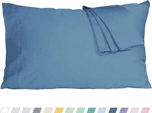 Pillow Cases, King Size Cotton Percale Weave Pillowcases, Pre-Shrunk Breathable and Hypoallergenic Pillowcases, Set of 2 (2 Piece King 20 Inch x 40 Inch, Moonlight Blue)