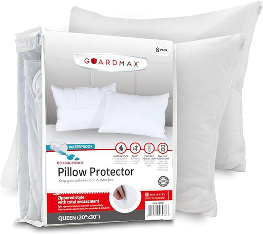Guardmax Jersey Knitted Pillow Protector with Zipper Queen Size - 2 Pack - 100% Waterproof, Bed Bug Proof, Dust Mite Proof, & Hypoallergenic Pillow Covers - Premium Zippered Pillow Cases. (20 X 30)