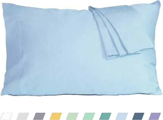 Pillow Cases, King Size Cotton Percale Weave Pillowcases, Pre-Shrunk Breathable and Hypoallergenic Pillowcases, Set of 2 (2 Piece King 20 Inch x 40 Inch, Light Blue)