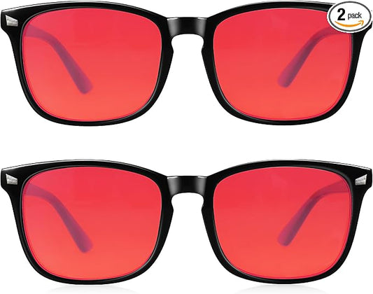 2 Packs Professional Sleep Glasses with 99.9% Blue Light Blocking Dual AR Coatings Red Lens, Computer Gaming Glasses for Men Women, Anti Fatigue & Eye Strain