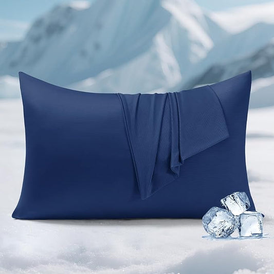 Elegear Cooling Pillow Cases for Hot Sleepers, Silver Infused Cooling Pillowcase with Q-Max>0.5, Silky Breathable Pillowcases for Hair & Skin, Zipper Anti Acne Pillowcases Set of 2-King, Navy Blue