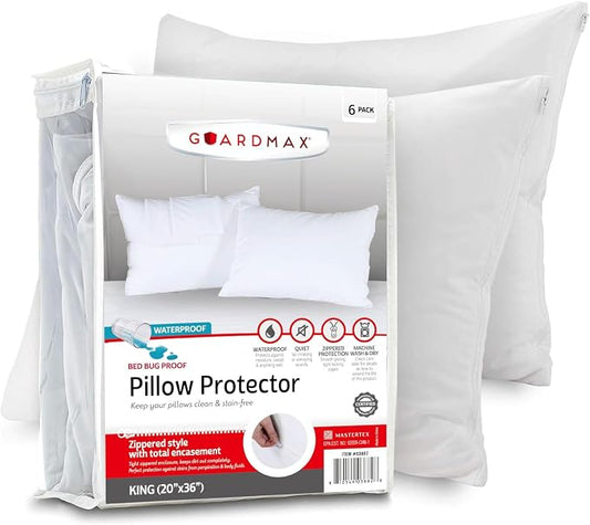 Guardmax Jersey Knitted Pillow Protector with Zipper King Size - 8 Pack - 100% Waterproof, Bed Bug Proof, Dust Mite Proof, & Hypoallergenic Pillow Covers - Premium Zippered Pillow Cases. (20 X 36)