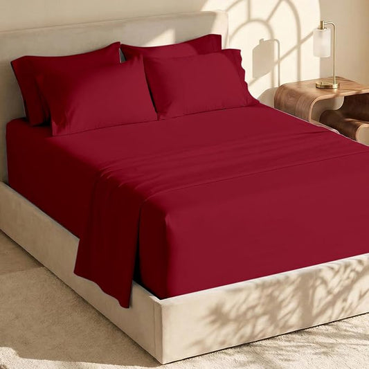 Hearth & Harbor Extra Deep Pocket Sheets - Fits Mattress 18-24 Inches Deep - Extra Deep Pocket Twin XL Sheets Sets - 4 Piece Twin XL Size - Burgundy