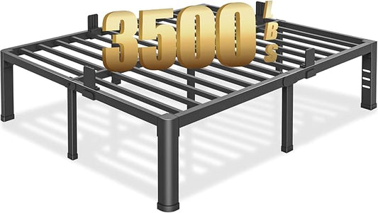 18 inch Queen Bed Frame with Round Corner Legs and Headboard Hole Mattress Slide Stopper 3500 lbs Heavy Duty Metal Platform,Steel Slats Support,No Box Spring Needed,Easy Assembly,Noise Free