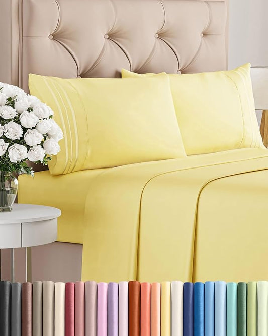 Full Size 4 Piece Sheet Set - Comfy Breathable & Cooling Sheets - Hotel Luxury Bed Sheets for Women & Men - Deep Pockets, Easy-Fit, Extra Soft and Wrinkle Free Sheets - Yellow Oeko-Tex Bed Sheet Set