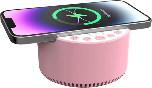 InnoVibeSound Machine with Wireless Charger & Bluetooth Speaker – White Noise Sleep Aid with Memory Function, 6 Soothing Sounds, 3 Timer Modes – Compact Bedside Relaxation Device, Pink