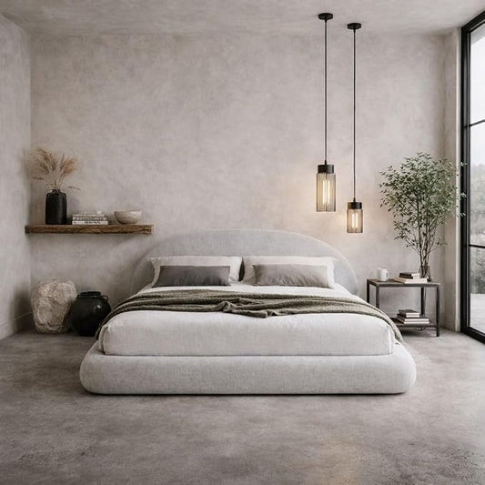 Round Bed – Washable Cover - Soft Upholstered Linen - Minimalist Modern - Half Circle Moon - Sold Separately (Gray Linen, King Base)