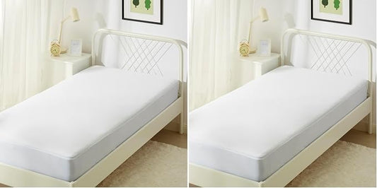 Amazon Basics Waterproof Mattress Protector, Fitted, Silent Protection, Twin, White (Pack of 2)