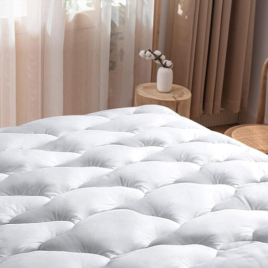 WhatsBedding Waterproof Mattress Pad Cal-King Cotton Top Down Alternative Filling Pillowtop Mattress Topper Cover-Fitted Quilted (Waterproof Cal-King Size Mattress Pad)