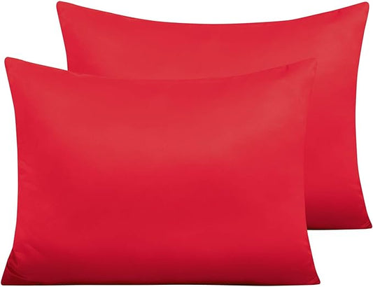 NTBAY Zippered Satin Pillow Cases for Hair and Skin, Luxury Standard Hidden Zipper Pillowcases Set of 2, 20x26 Inches, Red
