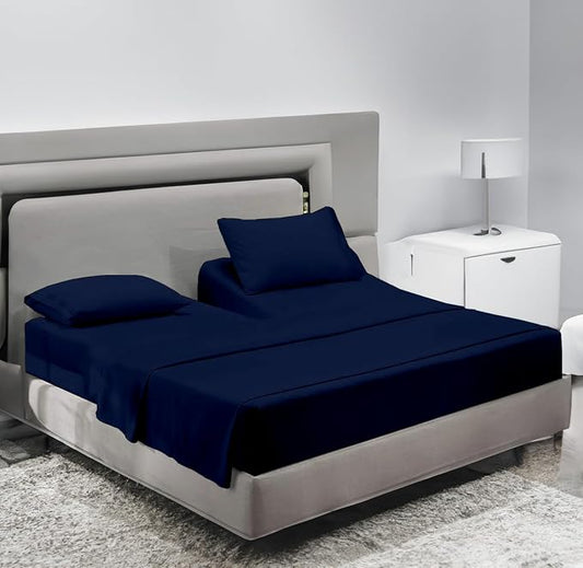 Sanders Collection Inc SCI Top Split Flex Sheet Set for Adjustable Bed 34" Split Head California King Size 800 Thread Count 100% Egyptian Cotton 4 Piece Set fits up to 16 Inch Deep Pocket (Navy Blue)