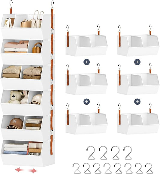 Hanging Closet Organizer Extra Large, Clothes Hanging Shelves for Closet with Divider, Collapsible Closet Storage System, Fabric Storage Bins for Home, Dorm, Rv, Sweaters, Handbags, Underwear, Sock