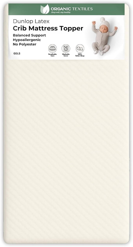 ORGANIC TEXTILES Dual Zone (Firm/Soft) GOLS Certified Latex Mattress Topper for Baby with GOTS Certified Tencel Cover - 3" Portable (36"x26")