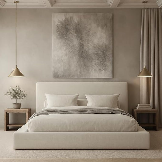 Square Bed – Washable Cover - Soft Upholstered Linen - Minimalist Modern - Sold Separately (Waterproof Cream Linen, Twin Base)