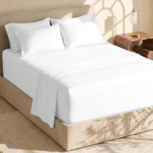 Hearth & Harbor Bed Linen Set - Twin Size - 4 Piece Sheets - White - Extra Deep Pocket Microfiber