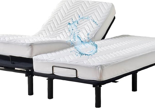Kingnex Quilted Waterproof Full Split Queen Mattress Protector Adjustable Bed Include 2 30x80 Pad Fitted Sheet Style Deep Pocket Matress Cover Split Queen