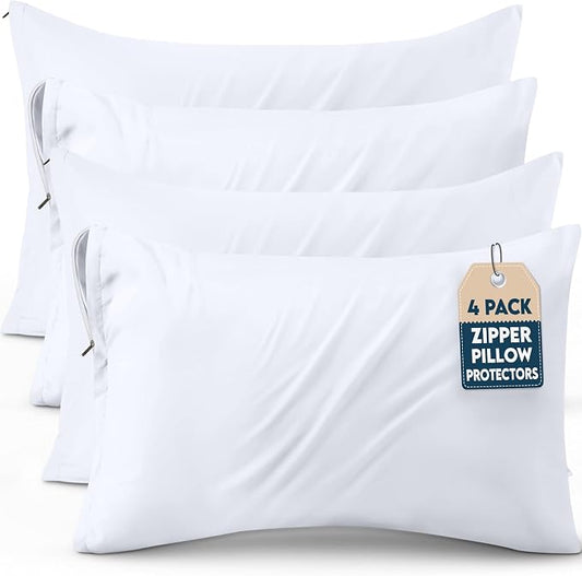 Utopia Bedding 4 Pack Pillow Protectors with Zipper Standard Size, Soft Brushed Microfiber Fabric Pillow Cases, Shrinkage and Fade Resistant Pillow Covers (White)