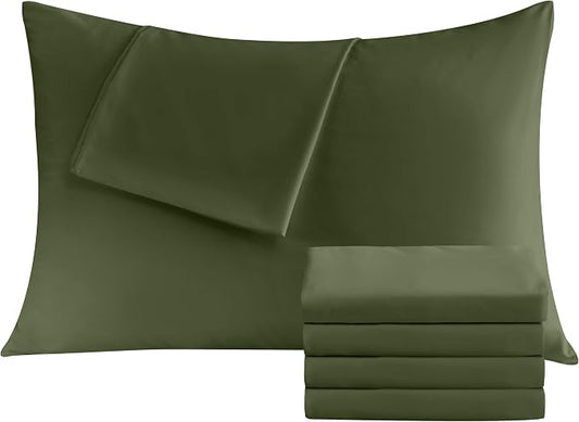 Pillowcases King 4 Pack, 20x36 Pillow Cases with Envelope Closure, Soft Plain Brushed Microfiber Covers Breathable Wrinkle-Resistant, Olive Green