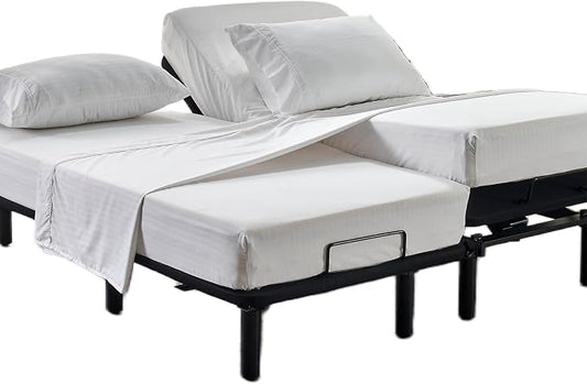 Kingnex Striped Split King Sheets Sets for Adjustable Bed with Deep Pocket Ultra Soft 1800 Brushed Microfiber 5 Pieces Include 2 Twin XL 39x80 Fitted Sheets 1 Flat Sheet 2 King Size Pillowcases White