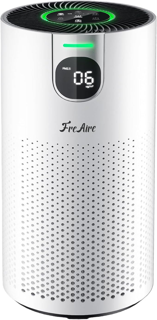 FreAire Air Purifiers for Home Large Room Covers up to 1800Ft², VisionAir 20dB Sleep Mode for Bedroom, with Real-Time AQI & PM2.5 Display,360°Intake&Outlet Air Cleaner Pet-Friendly HEPA,HAP606,White
