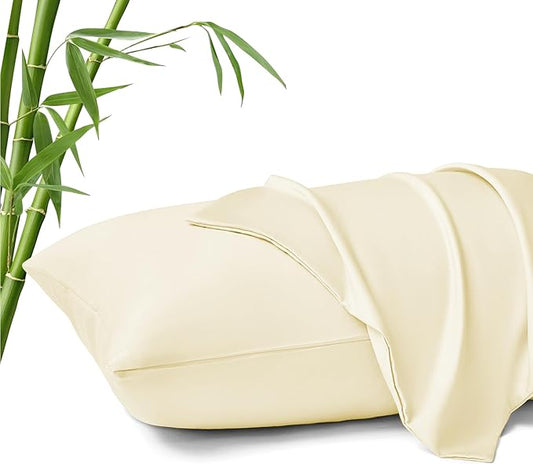 MR&HM King Pillow Cases Set of 2, Cooling Pillow Case for Hot Sleepers 20"x36", Breathable & Moisture Wicking, Soft Envelope Pillowcases, Rayon Derived from Bamboo & Polyester Blend (Cream)
