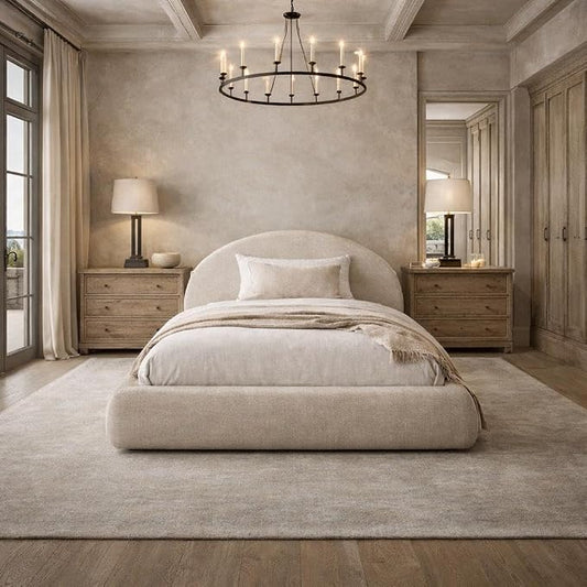 Round Bed – Washable Zip Cover - Upholstered Linen Soft Foam - Modular Minimalist Modern - Half Circle Moon - Sold Sold Separately (Beige Linen, King Base)