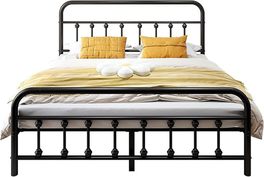 Vengarus 14-Inch King Bed Frame – Classic Metal Platform with Headboard and Footboard,Under Bed Storage, Mattress Foundation, No Box Spring Needed,Black