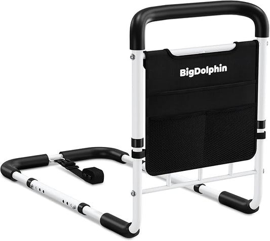 Bed Rails for Elderly Adults Safety - ASTM Approved Adjustable Bed Cane with Non-Slip Ergonomic Handle & Storage Pocket, Bed Railings for Seniors Support 400 LBS, Tool-Free
