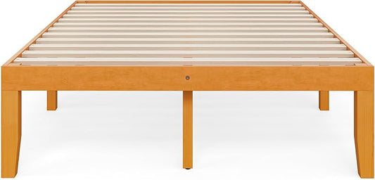 DUMOS Full Size Solid Wood Bed Frame 16 Inches, Sturdy Platform Bed with Heavy Duty Wood Slat Support, No Box Spring Needed, Easy Assembly, Natural Pine