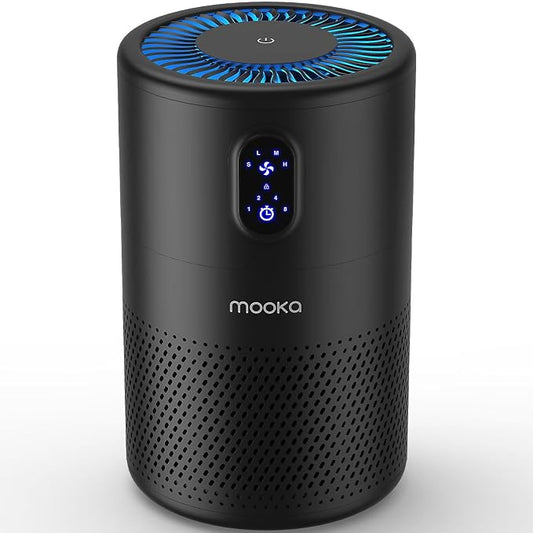 MOOKA Air Purifiers for Home Large Room up to 1076 ft², H13 True HEPA Air Filter Cleaner, Odor Eliminator, Remove Smoke Dust Pollen Pet Dander, Night Light, B-D02L Black