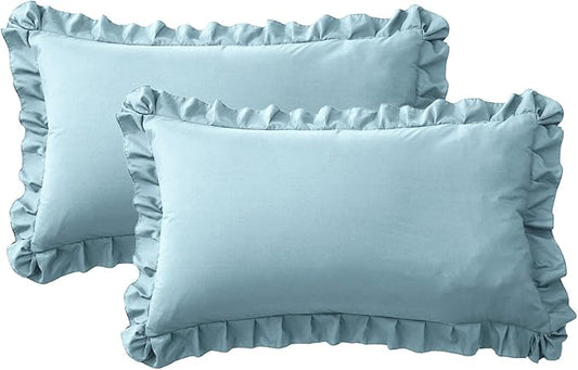 Ruffle Pillow Cases King Size Set of 2 – Soft Wrinkle Resistant Brushed Microfiber Ruffled Pillowcases –Envelope Pillow Shams Cover Festive Gift for Hotels, Guest Rooms 20x36 Inch (Baby Blue)