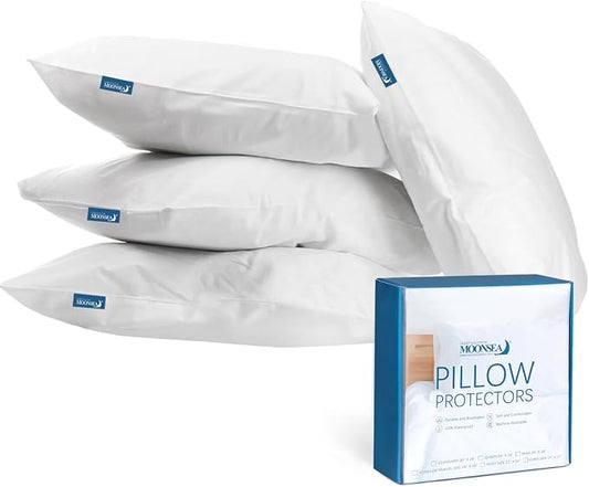King Pillow Protector Waterproof with Zipper 4 Pack, 20x36 inch King Size Pillow Protector, Pillow Covers Encasement Pillow Case White