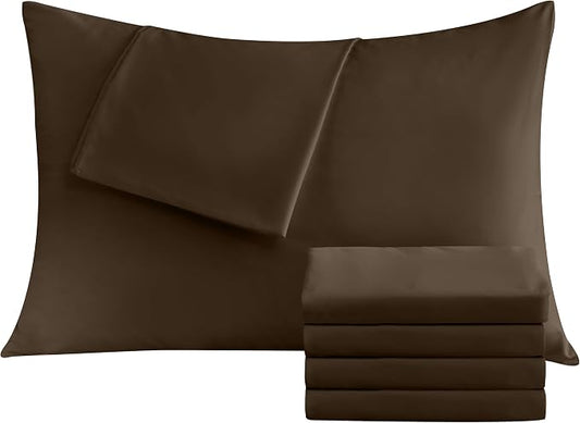 Pillowcases Standard 4 Pack, 20x26 Pillow Cases with Envelope Closure, Soft Plain Brushed Microfiber Covers Breathable Wrinkle-Resistant, Brown