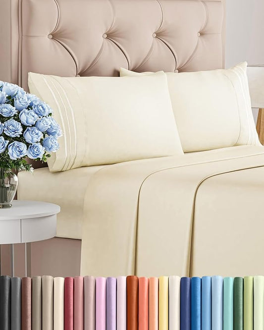 Full Size 4 Piece Sheet Set - Comfy Breathable & Cooling Sheets - Hotel Luxury Bed Sheets for Women & Men - Deep Pockets, Easy-Fit, Extra Soft & Wrinkle Free Sheets - Off White Oeko-Tex Bed Sheet Set