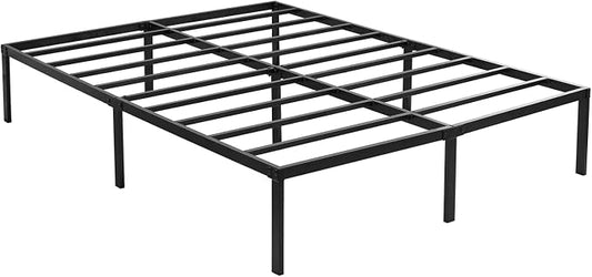 Heavy Duty Metal Bed Frame Queen Size 60" W 80" L 14" H inch with Storage Mattress Foundation Steel Slats Platform Easy Assembly Black