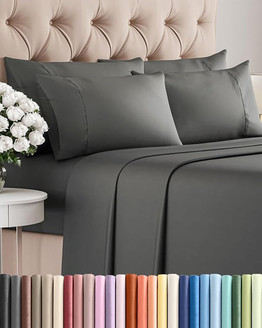 King 6 Piece Sheet Set - Comfy, Breathable & Cooling - Hotel Luxury Bedding for Women, Men, Kids, Teens and Children - 1 Flat & 1 Fitted Sheet & 4 Pillowcases w/ Deep Pockets - Wrinkle Free - Charcoal
