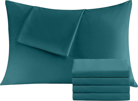 Pillowcases Queen 4 Pack, 20x30 Pillow Cases with Envelope Closure, Soft Plain Brushed Microfiber Covers Breathable Wrinkle-Resistant, Teal
