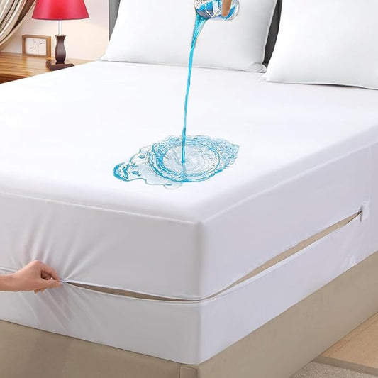 California King Waterproof Zippered Mattress Encasement, Breathable, Noiseless, Machine-Washable Zipped Mattress Cover, Fitting 7" - 15" Deep Mattress
